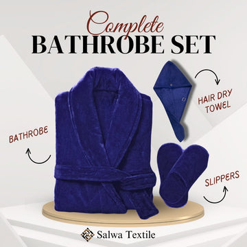 Velour Bathrobe Set - Navy Blue