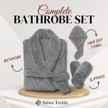 Velour Bathrobe Set - Grey