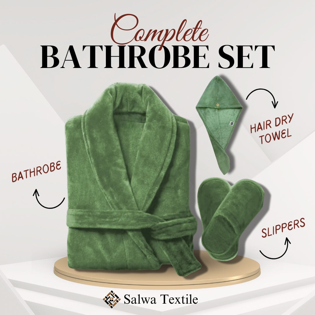 Velour Bathrobe Set - Green