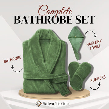 Velour Bathrobe Set - Green