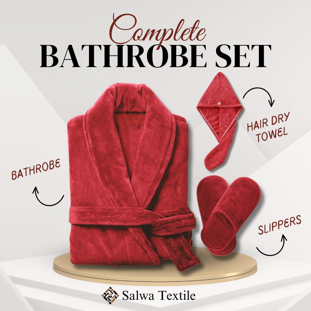 Velour Bathrobe Set - Red
