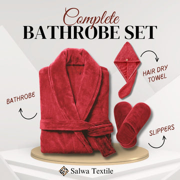 Velour Bathrobe Set - Red