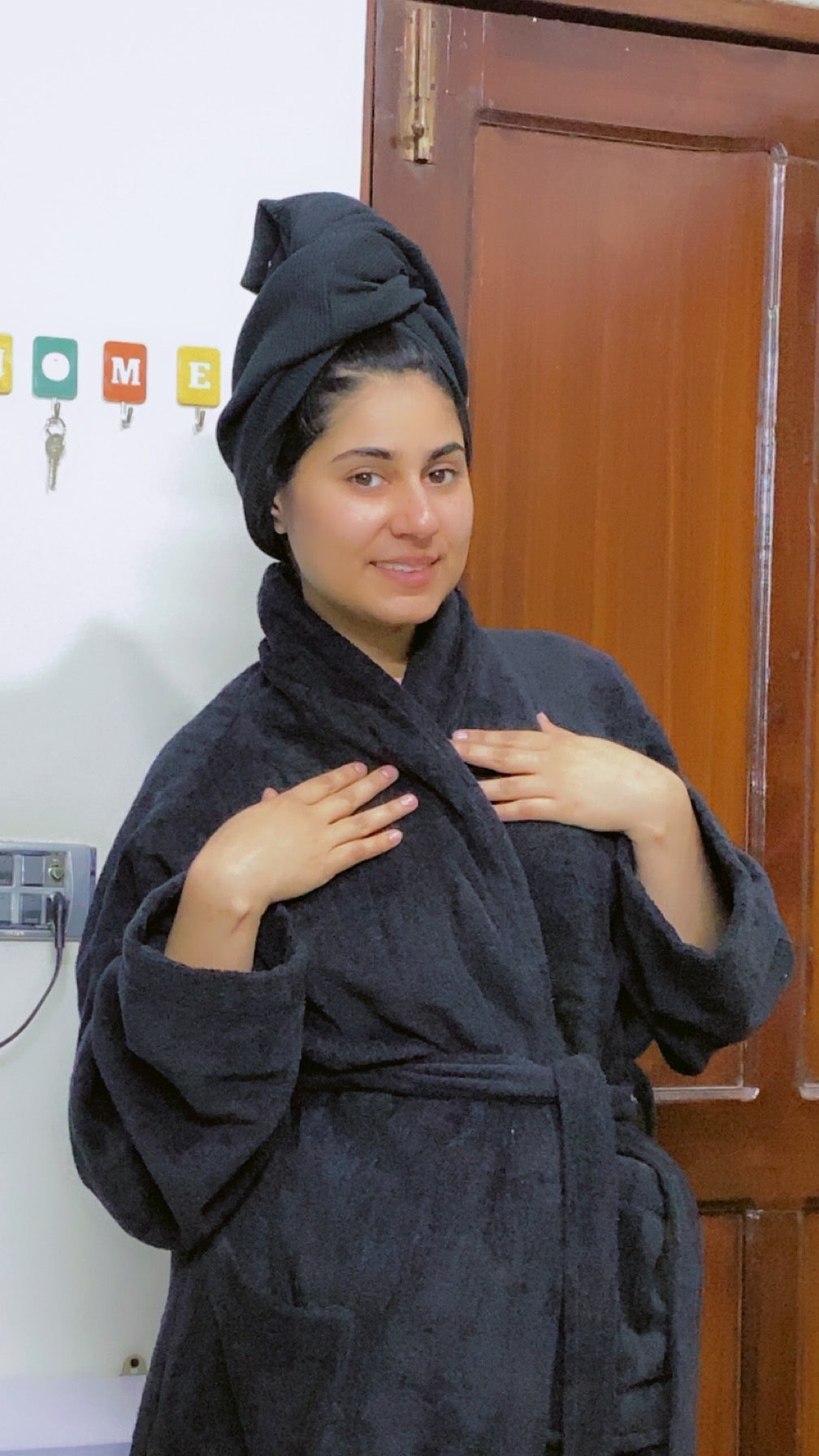 Velour Bathrobe Set - Black